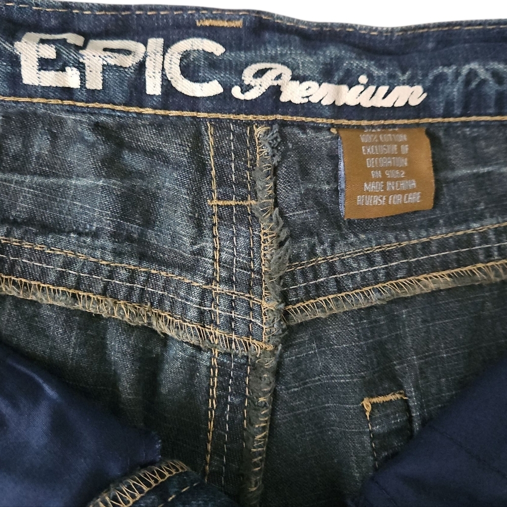Epic Jeans Vintage Shorts Blue Denim Embroidered, Mens 34 - Picture 2 of 4